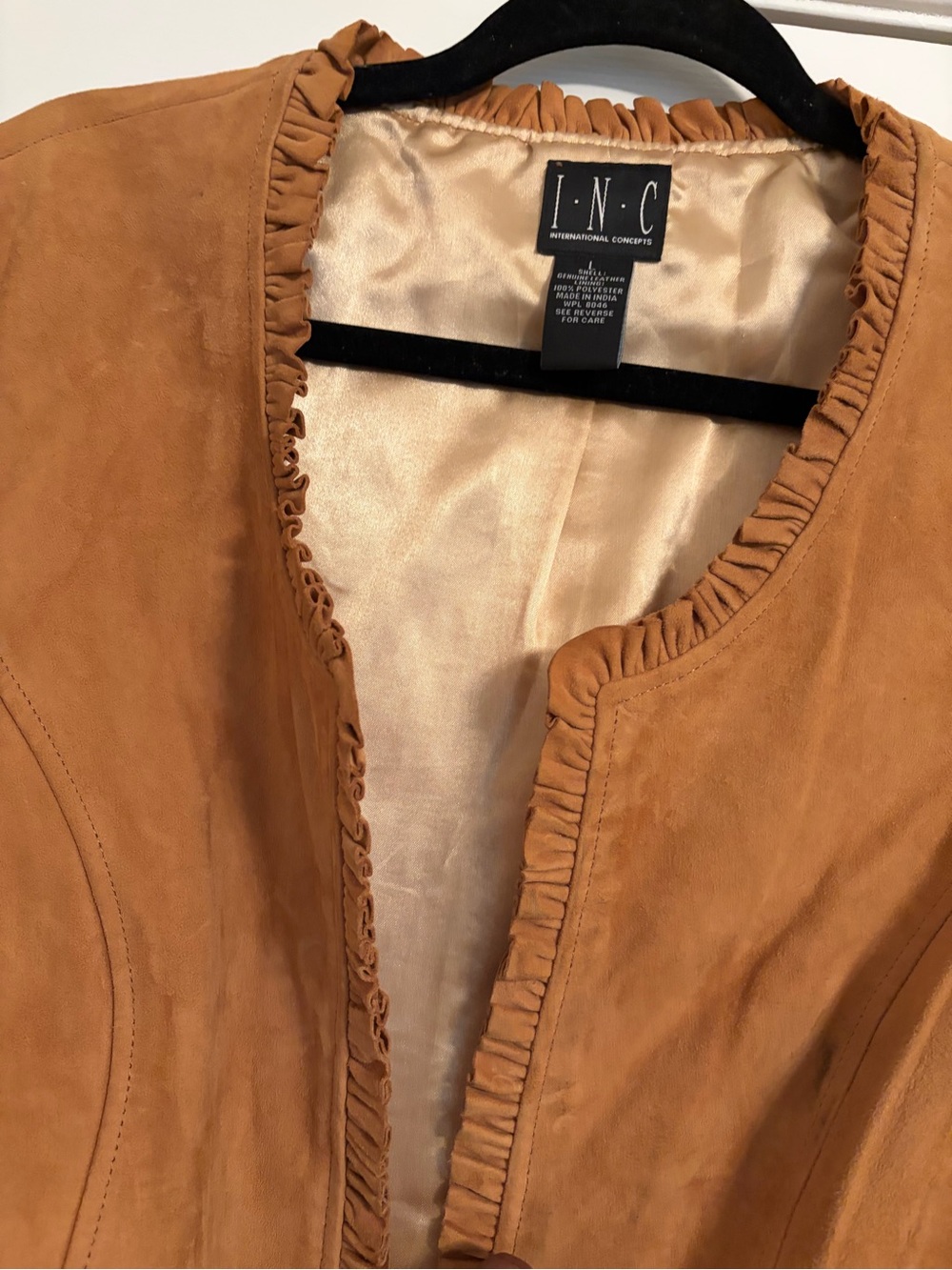 INC International Concepts Women’s Tan Suede Ruffle-Trim Skirt Suit
